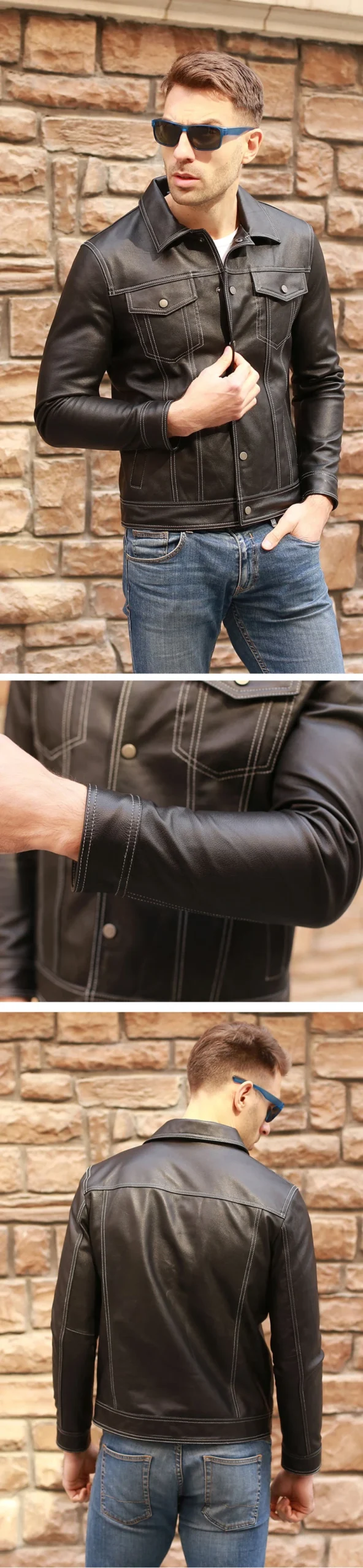Genuine Men Casual Coat Brand Luxury Real Slim Lapel Black Pocket Sheep Leather Jacket Aviation Clothes - Image 10