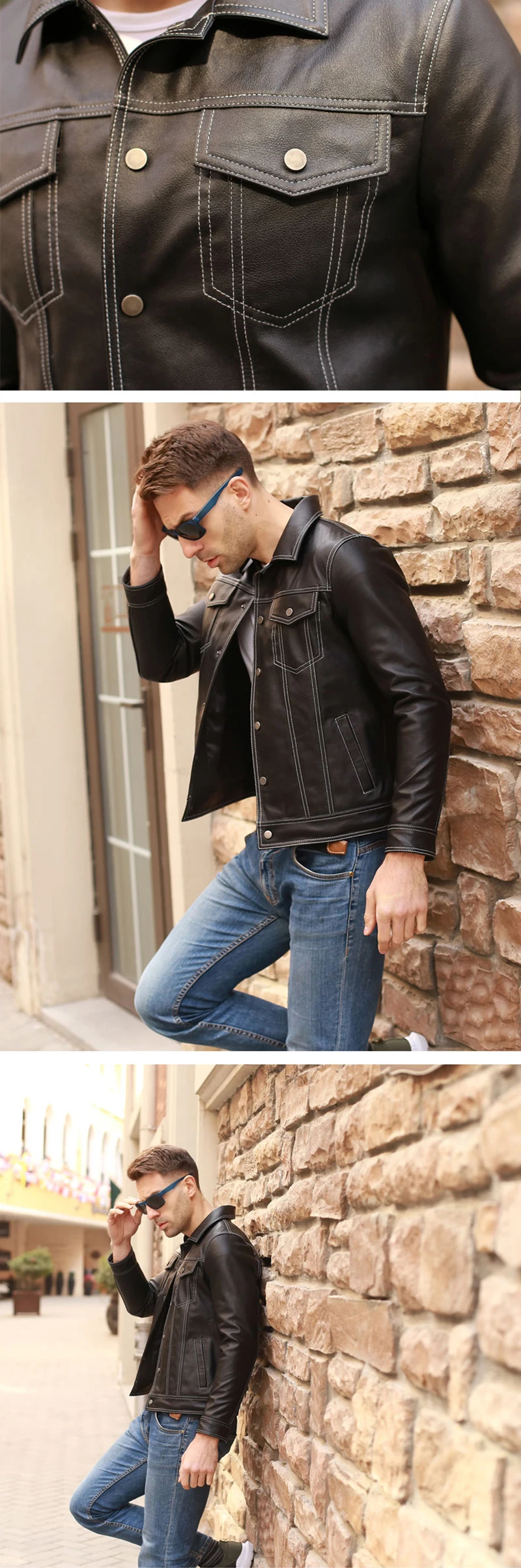 Genuine Men Casual Coat Brand Luxury Real Slim Lapel Black Pocket Sheep Leather Jacket Aviation Clothes - Image 8