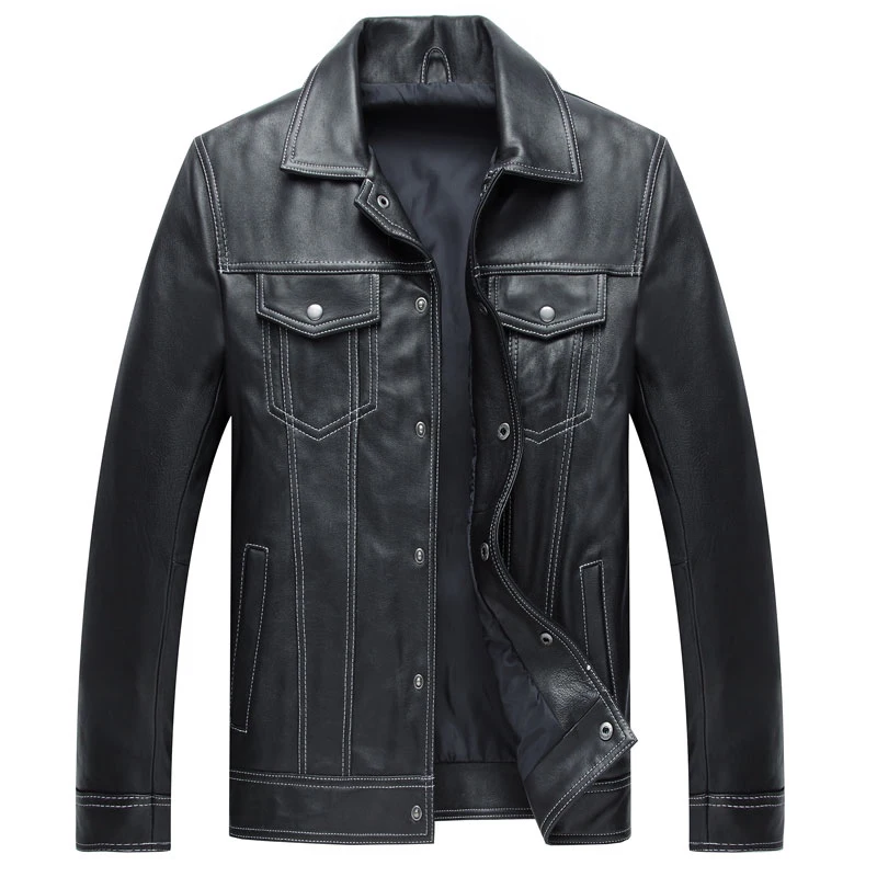 Genuine Men Casual Coat Brand Luxury Real Slim Lapel Black Pocket Sheep Leather Jacket Aviation Clothes - Image 11