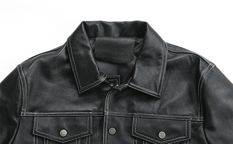 Genuine Men Casual Coat Brand Luxury Real Slim Lapel Black Pocket Sheep Leather Jacket Aviation Clothes - Image 13