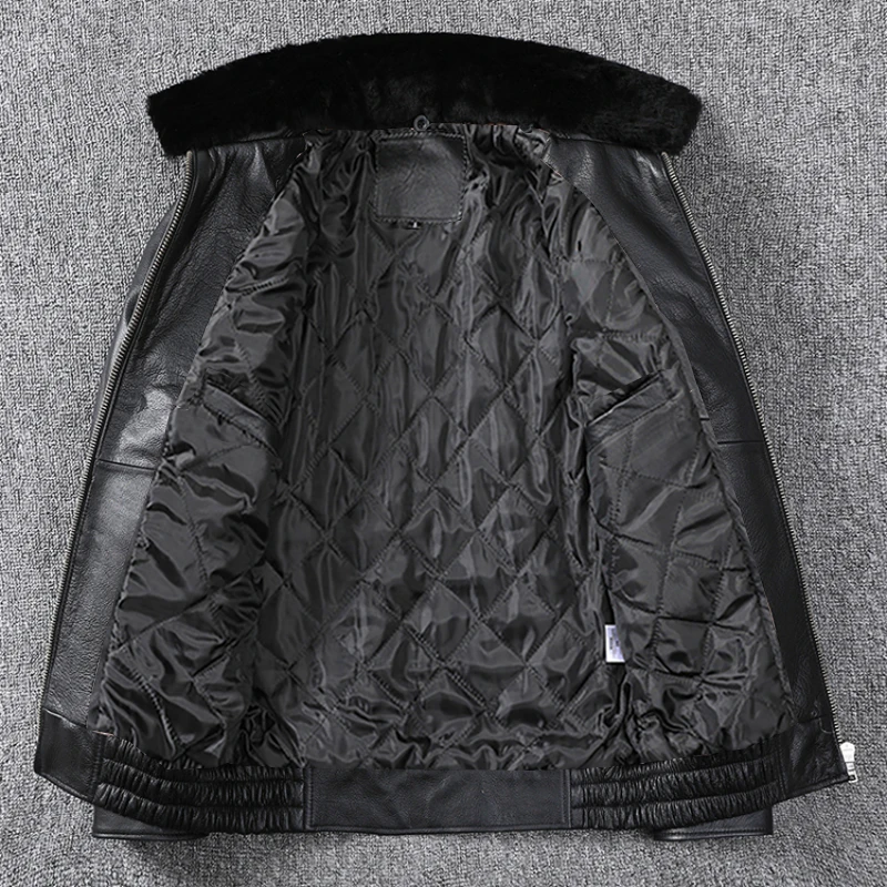 New Air Force Flight Genuine Cow Leather Men's Jacket Detachable Real Fur Collar Thicken Warm Cowhide Clothes Men Winter Coat - Image 9