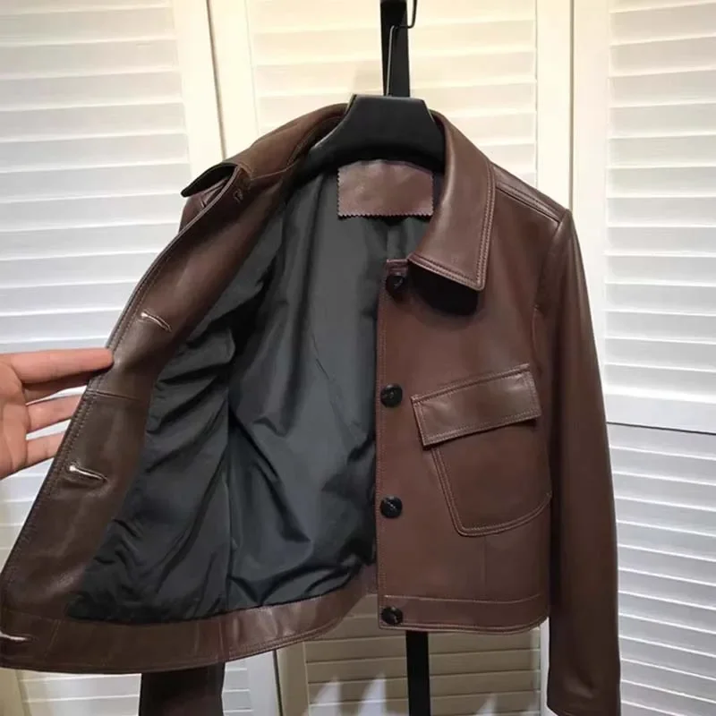 Turn-Down Collar Clothes Women Coat Spring 2024 New Arrival Single Breasted Import Real Sheepskin Jacket Pocket Decoration - Image 5