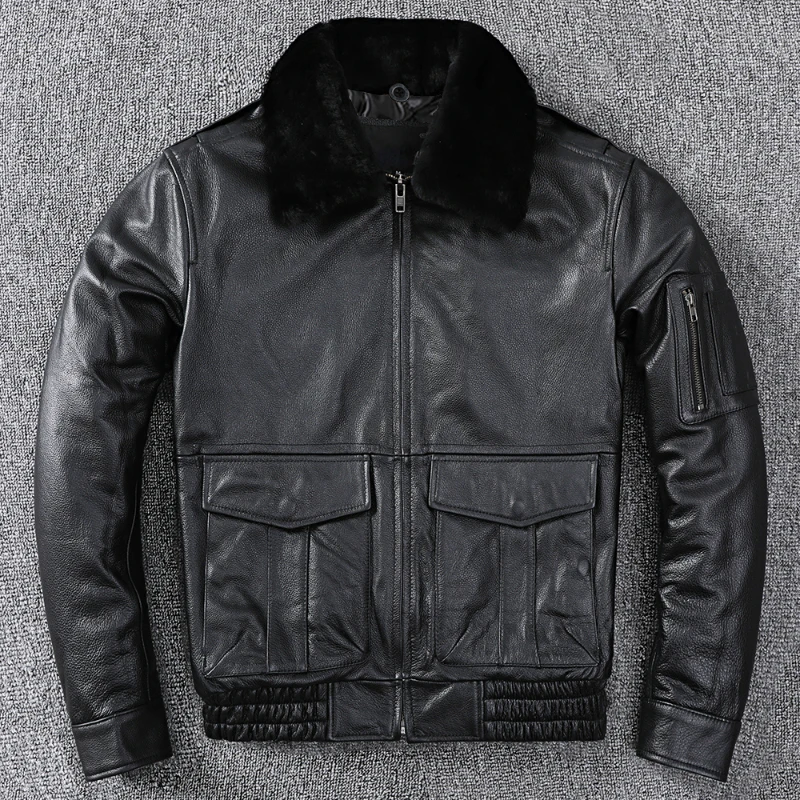 New Air Force Flight Genuine Cow Leather Men's Jacket Detachable Real Fur Collar Thicken Warm Cowhide Clothes Men Winter Coat - Image 7