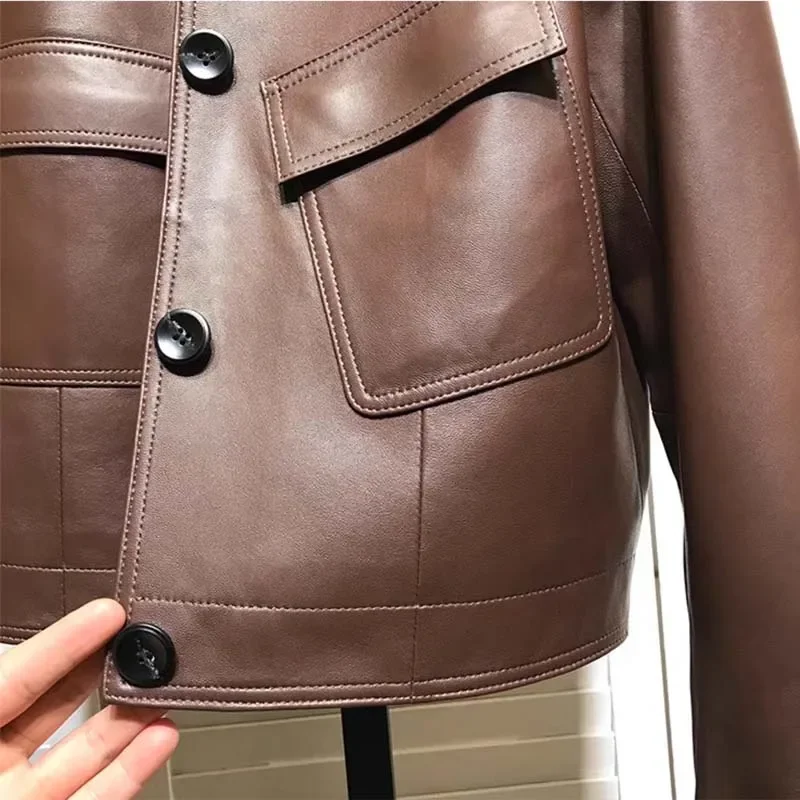 Turn-Down Collar Clothes Women Coat Spring 2024 New Arrival Single Breasted Import Real Sheepskin Jacket Pocket Decoration - Image 6