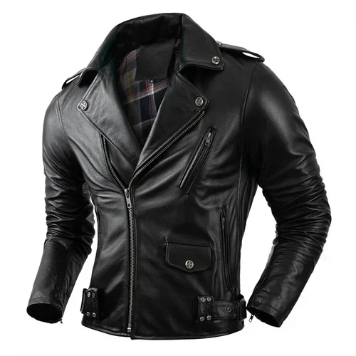 Real Cowhide Leather Jacket Men Leather Coat Motor Biker Clothing Riding Clothes Autumn Men Fashion Motorcycle Leather Jacket - Image 7