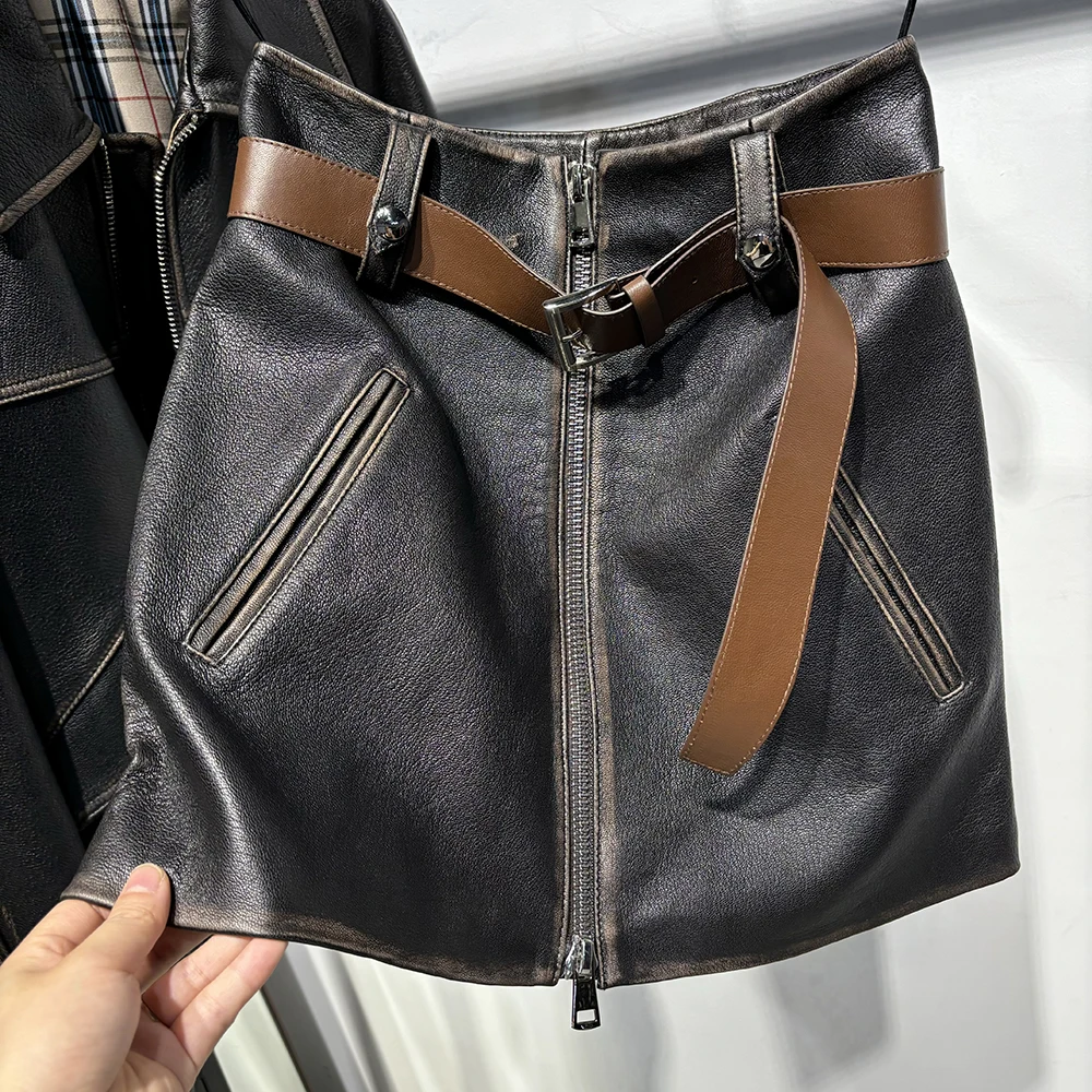 YOLOAgain Real Leather Jacket For Women Oversized Sheepskin Coat Outerwear 2024 Autumn - Image 2