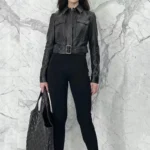 2023 Natural Leather Women Lambskin Leather Bomber Biker Jacket Long Sleeves 100% Sheepskin Leather Coat H223