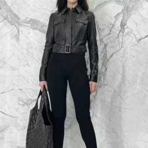 2023 Natural Leather Women Lambskin Leather Bomber Biker Jacket Long Sleeves 100% Sheepskin Leather Coat H223