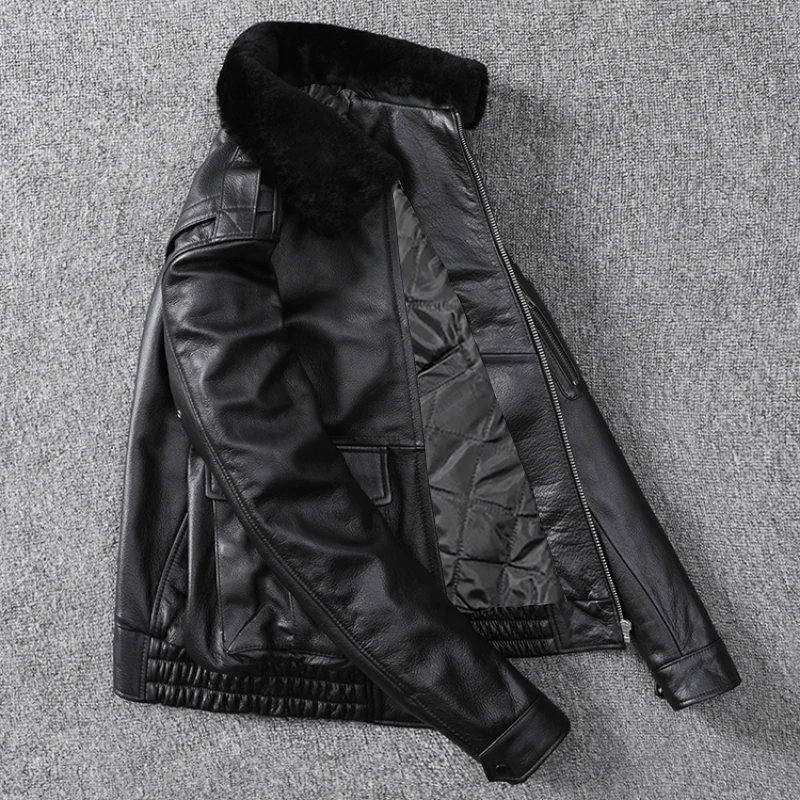 New Air Force Flight Genuine Cow Leather Men's Jacket Detachable Real Fur Collar Thicken Warm Cowhide Clothes Men Winter Coat - Image 8