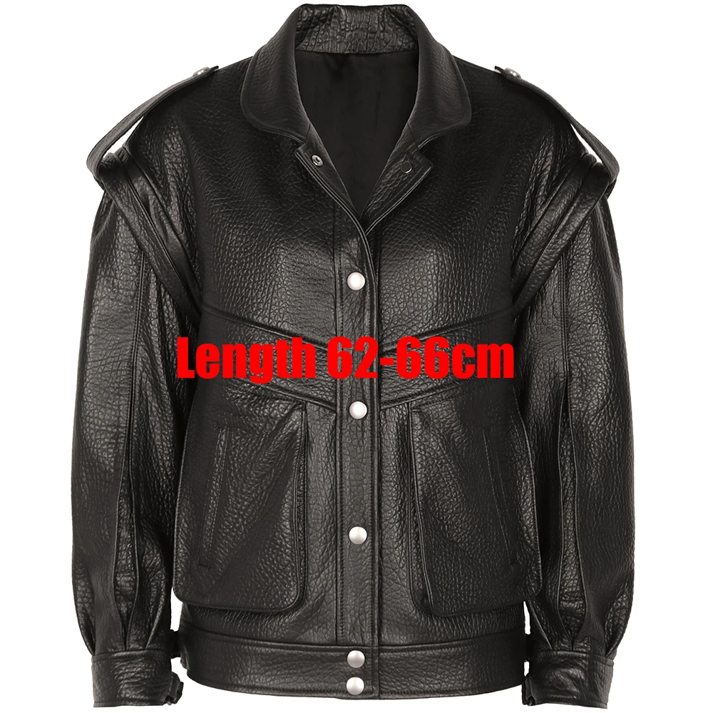 YOLOAgain Women's High Quality Real Leather Jacket Oversized Dark Brown Grain Leather Jacket - Image 6