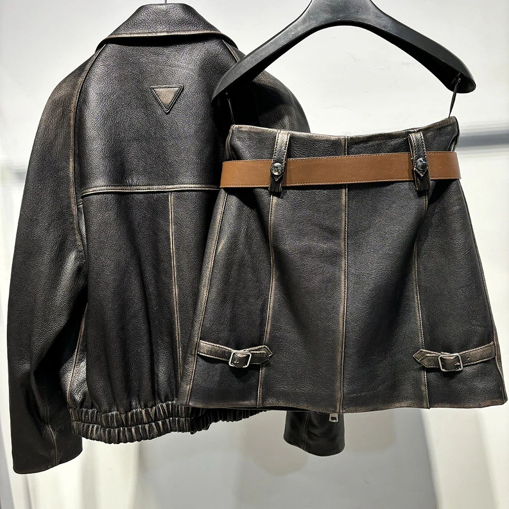 YOLOAgain Real Leather Jacket For Women Oversized Sheepskin Coat Outerwear 2024 Autumn - Image 5