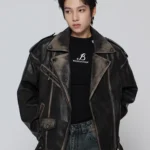 Mauroicardi Spring Cool Handsome Vintage Distressed Black Pu Leather Biker jacket Men Belt Zipper Loose Unisex Clothes 2024