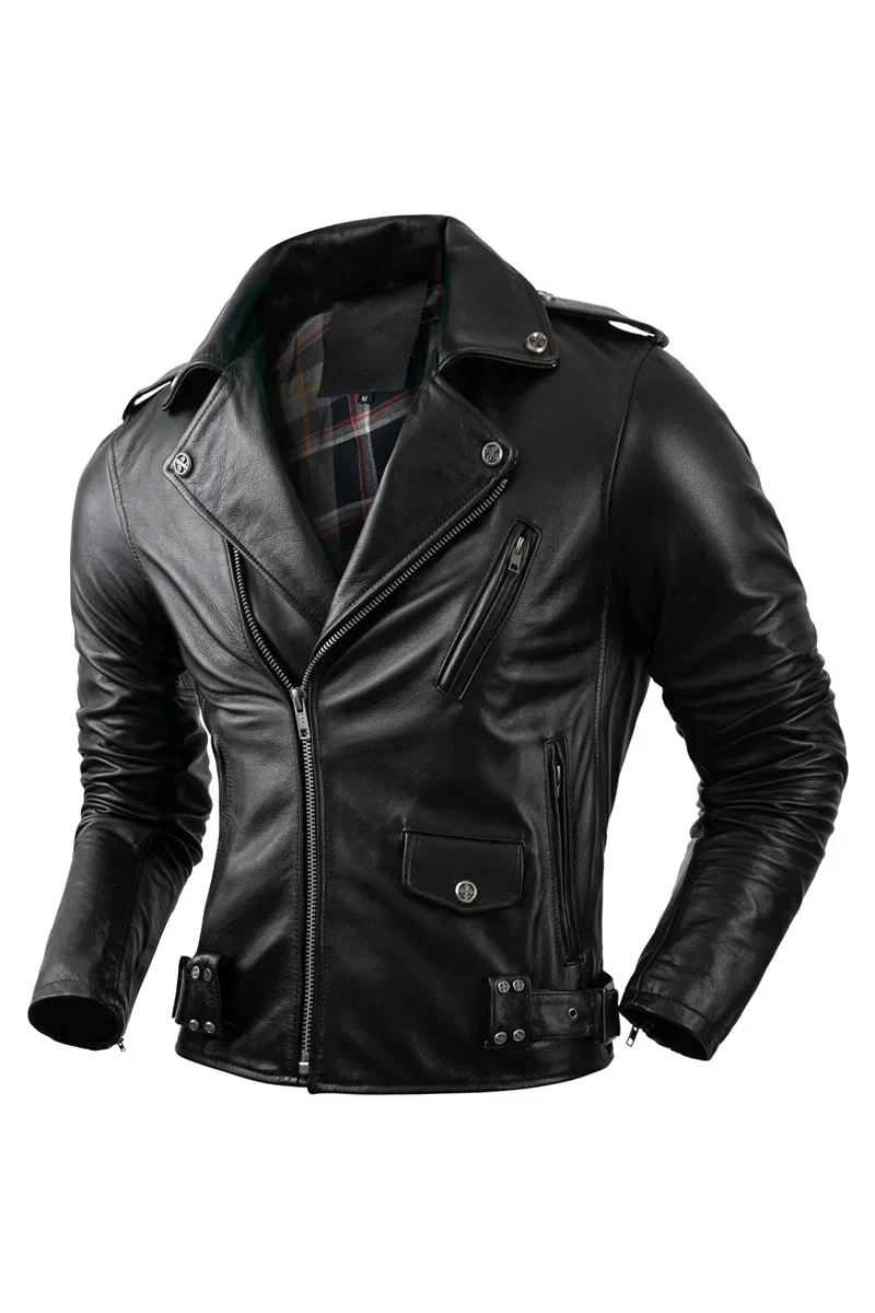 Real Cowhide Leather Jacket Men Leather Coat Motor Biker Clothing Riding Clothes Autumn Men Fashion Motorcycle Leather Jacket - Image 6