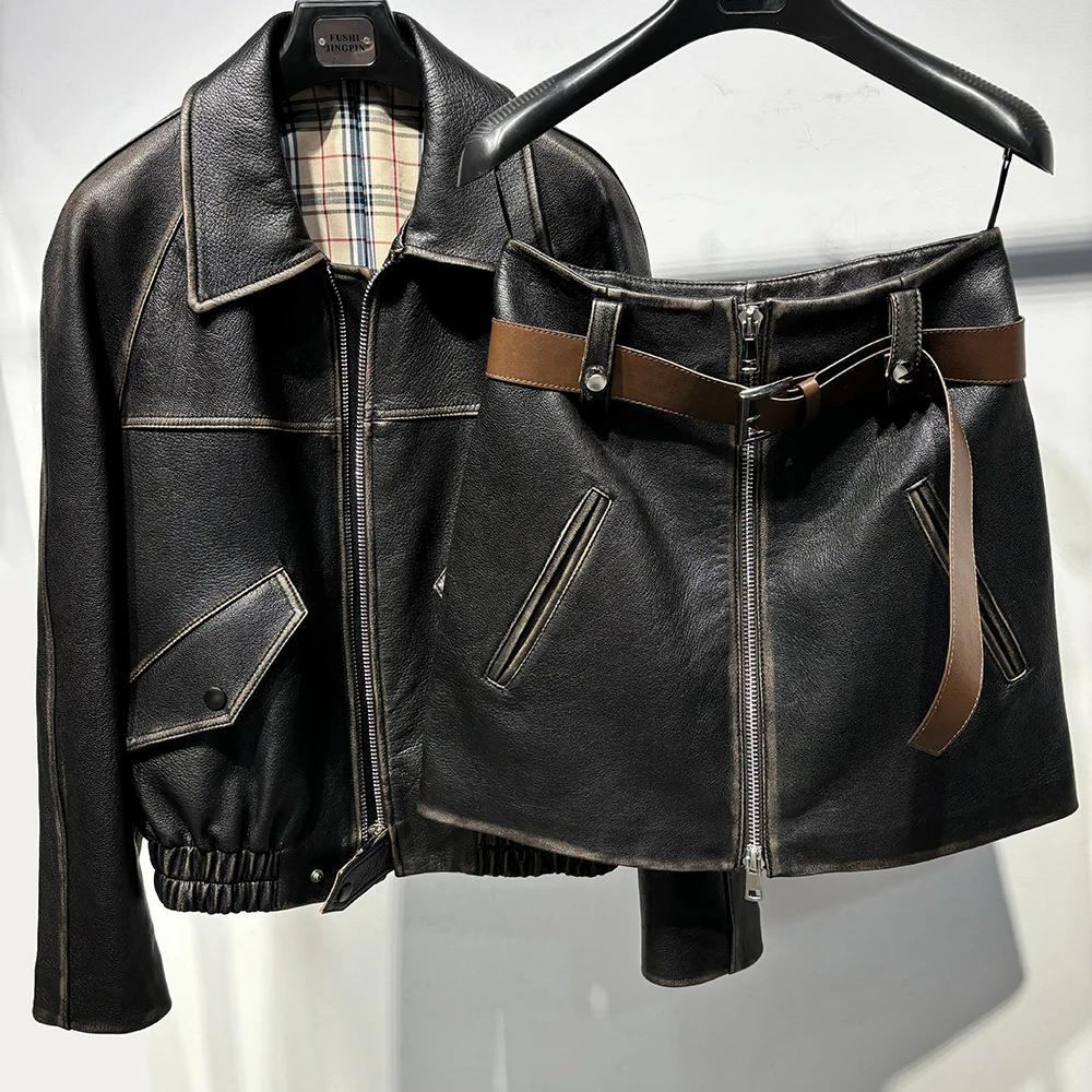 YOLOAgain Real Leather Jacket For Women Oversized Sheepskin Coat Outerwear 2024 Autumn - Image 8