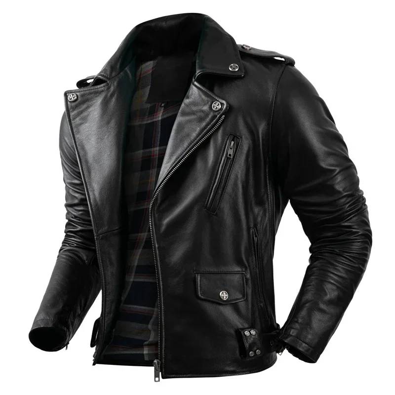 Real Cowhide Leather Jacket Men Leather Coat Motor Biker Clothing Riding Clothes Autumn Men Fashion Motorcycle Leather Jacket - Image 4