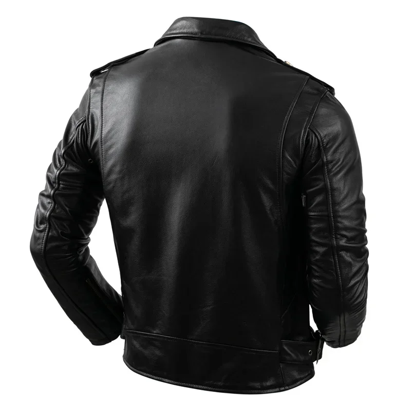 Real Cowhide Leather Jacket Men Leather Coat Motor Biker Clothing Riding Clothes Autumn Men Fashion Motorcycle Leather Jacket - Image 2