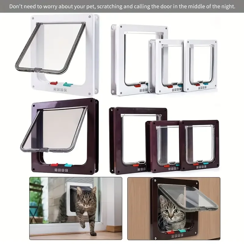 Pet Door 4 Way Locking Security Lock ABS Dog Cat Weatherproof Flap Door Controllable Switch Direction Doors Small Pet Supplies - Image 3