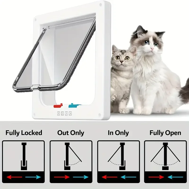 Pet Door 4 Way Locking Security Lock ABS Dog Cat Weatherproof Flap Door Controllable Switch Direction Doors Small Pet Supplies - Image 6